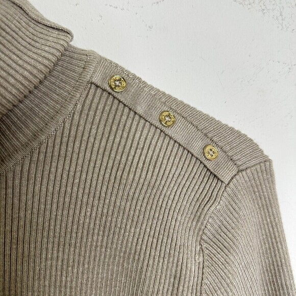 Calvin Klein turtleneck sweater with gold buttons beige tan khaki ribbed Size L - Picture 7 of 9